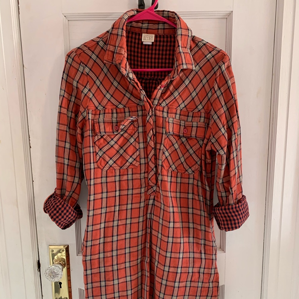 Plaid mini shirt dress